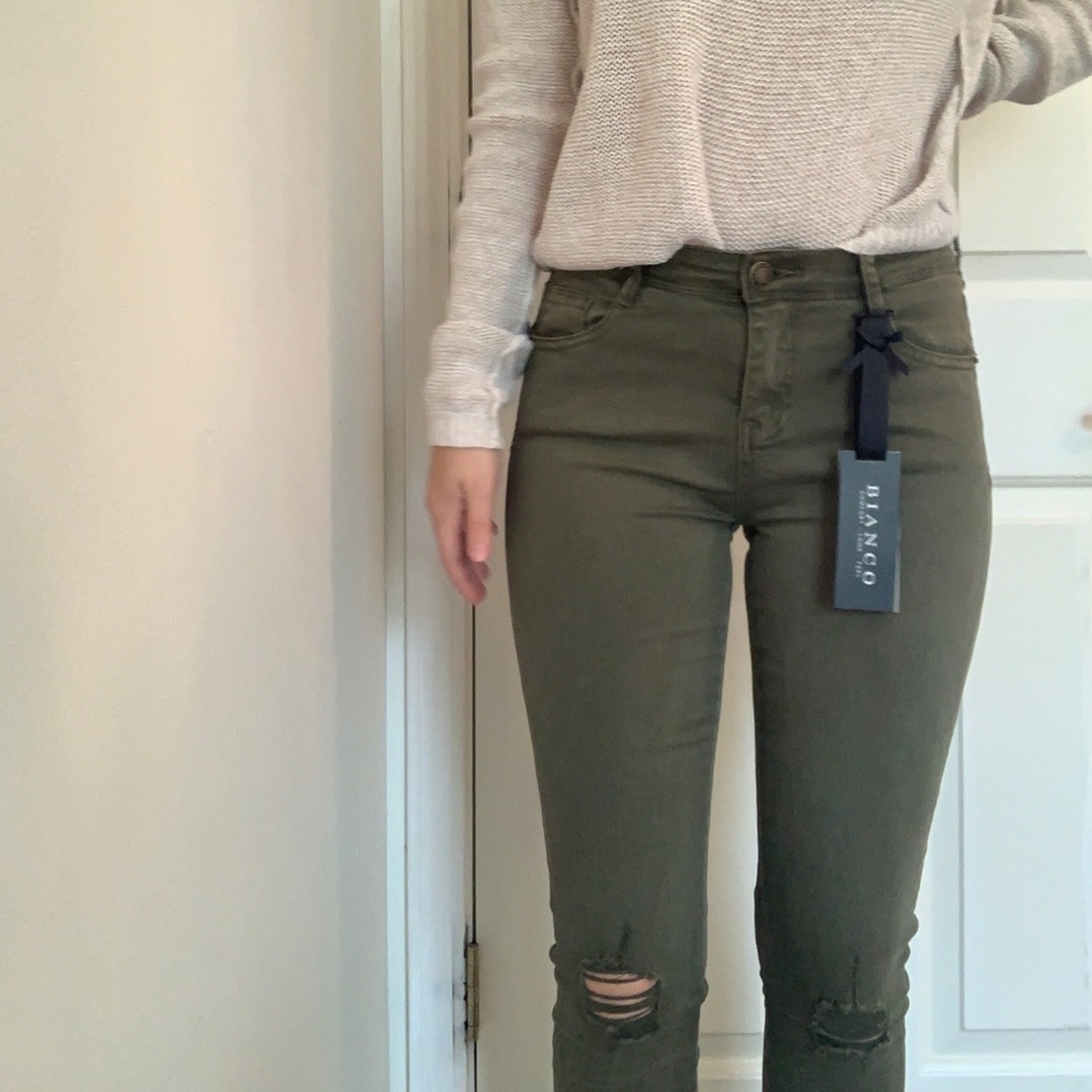 NWT Boutique Army Green Ripped Jeans